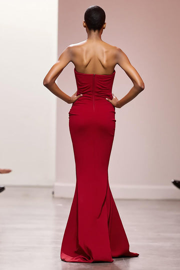 Robe de soirée longue sirène en satin rouge simple